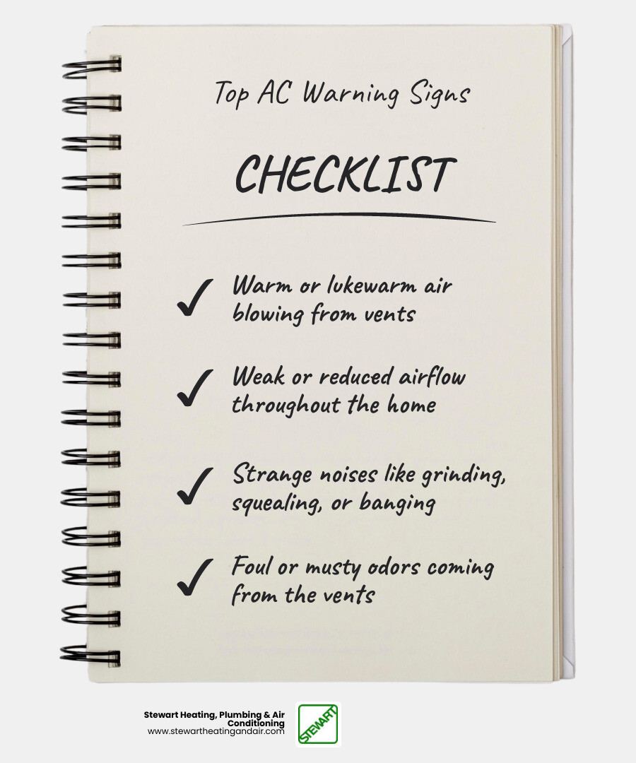 Top 10 AC warning signs infographic for homeowners - signs your ac needs repair infographic checklist-notebook