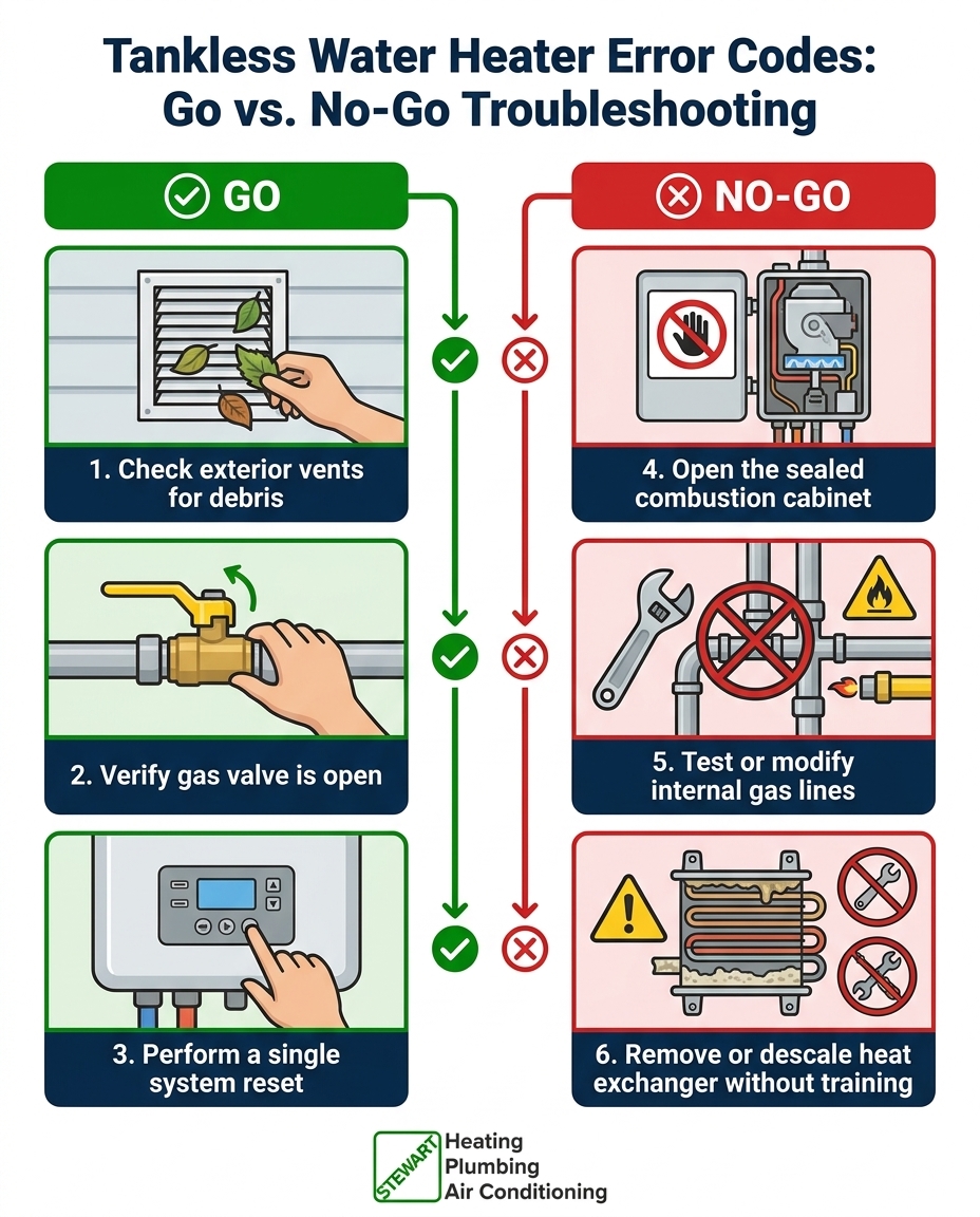 Tankless Water Heater Error Codes: Go vs. No-Go Troubleshooting