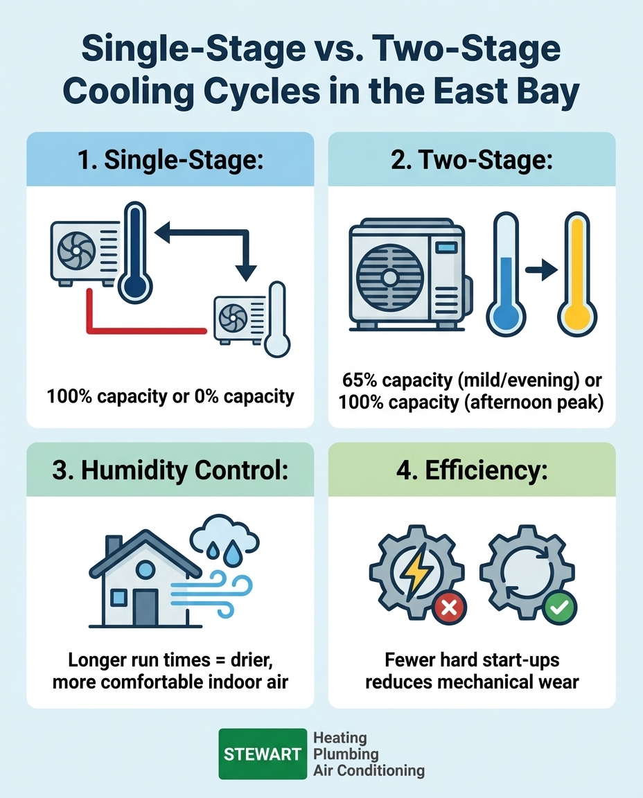 Single-Stage vs. Two-Stage Cooling Cycles in the East Bay
