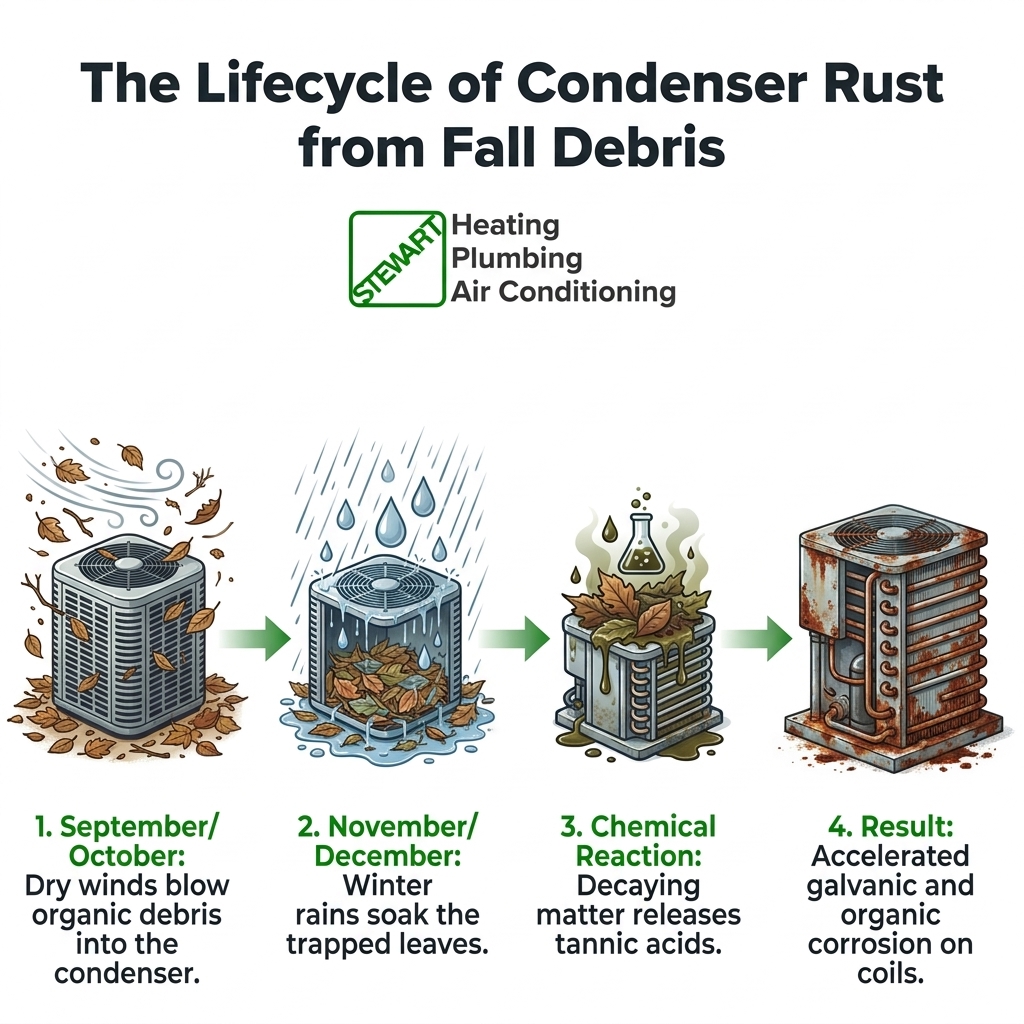 The Lifecycle of Condenser Rust from Fall Debris