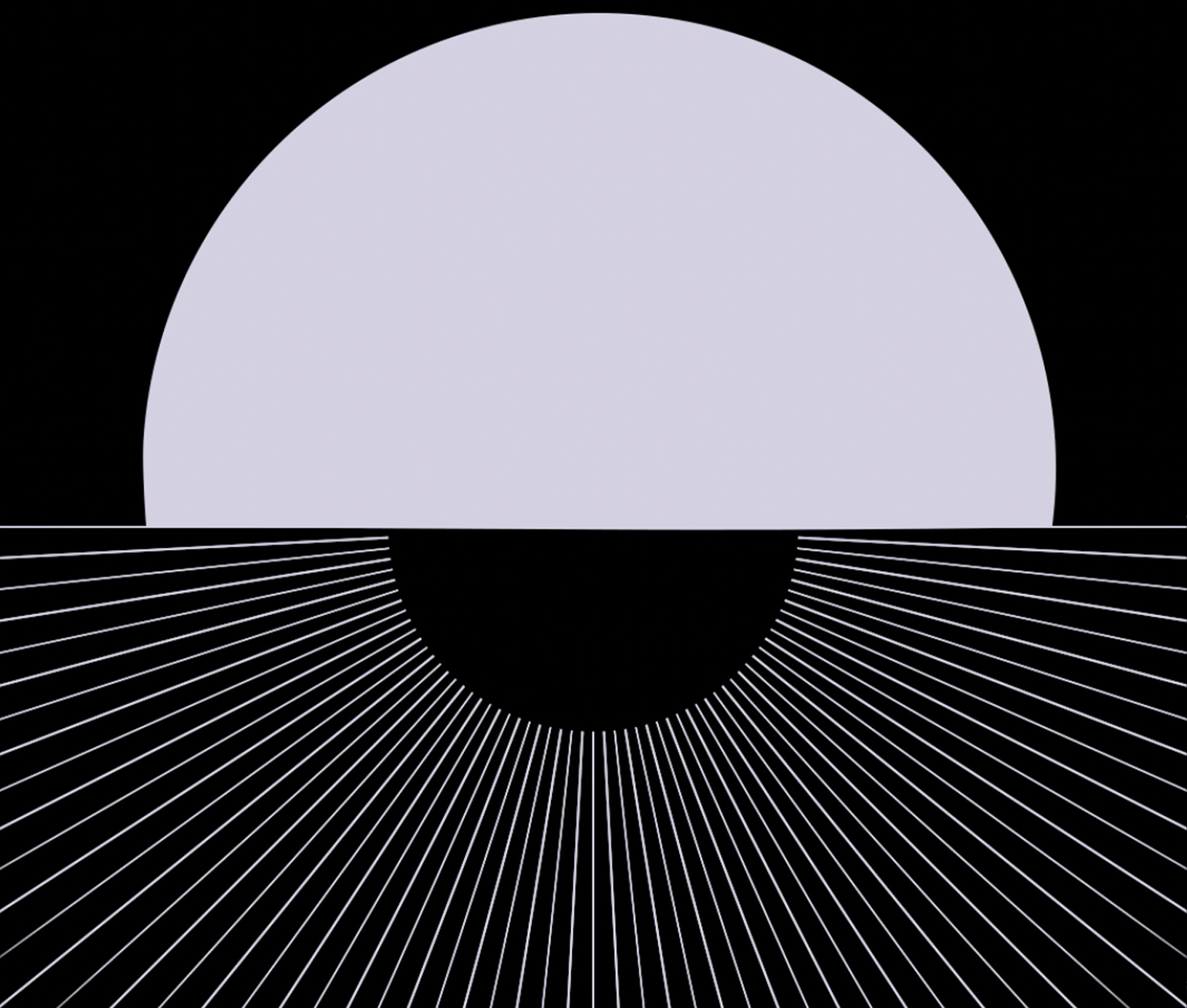 Still image of a half circle with radial lines spreading out from one half