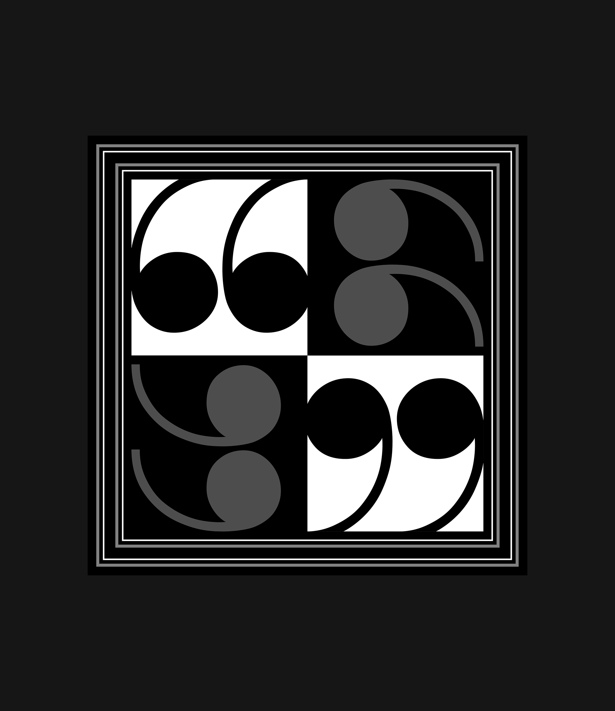This is an image of a black, white, and grey, square pattern that was created by rotating the quotation marks used throughout the campaign four times in a grid.