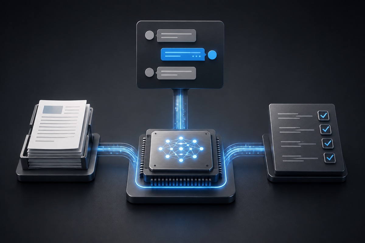 AI connecting business documents, conversations, and tasks
