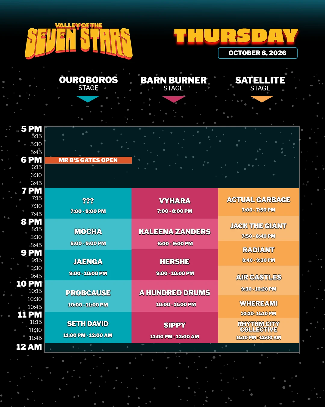 Valley of the Seven Stars 2026 schedule for Thursday