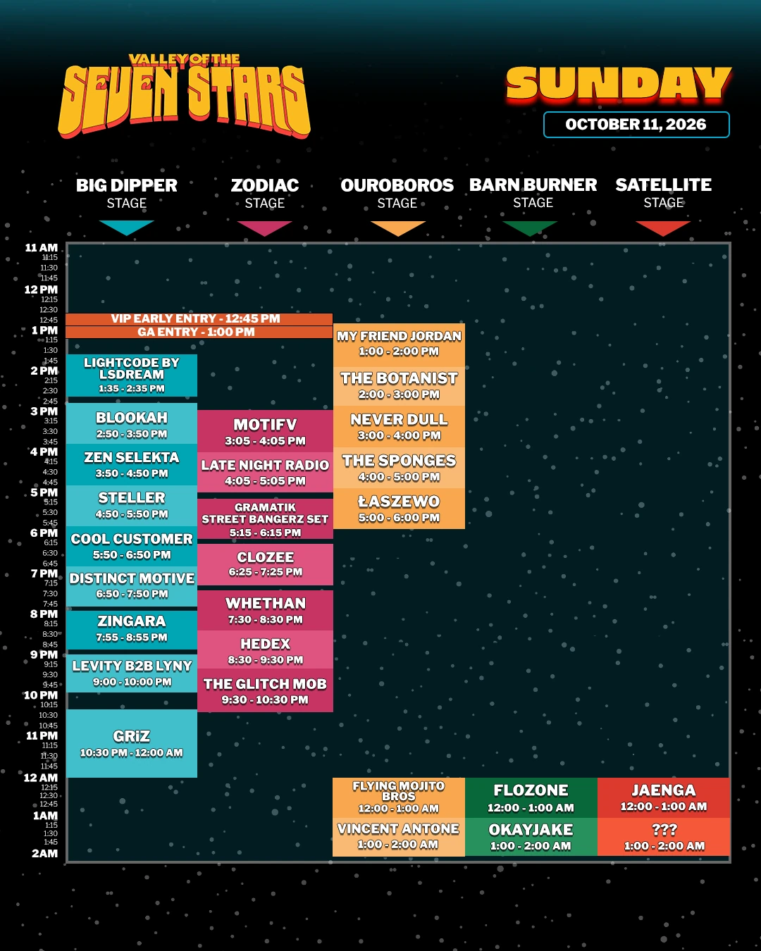 Valley of the Seven Stars 2026 schedule for Sunday