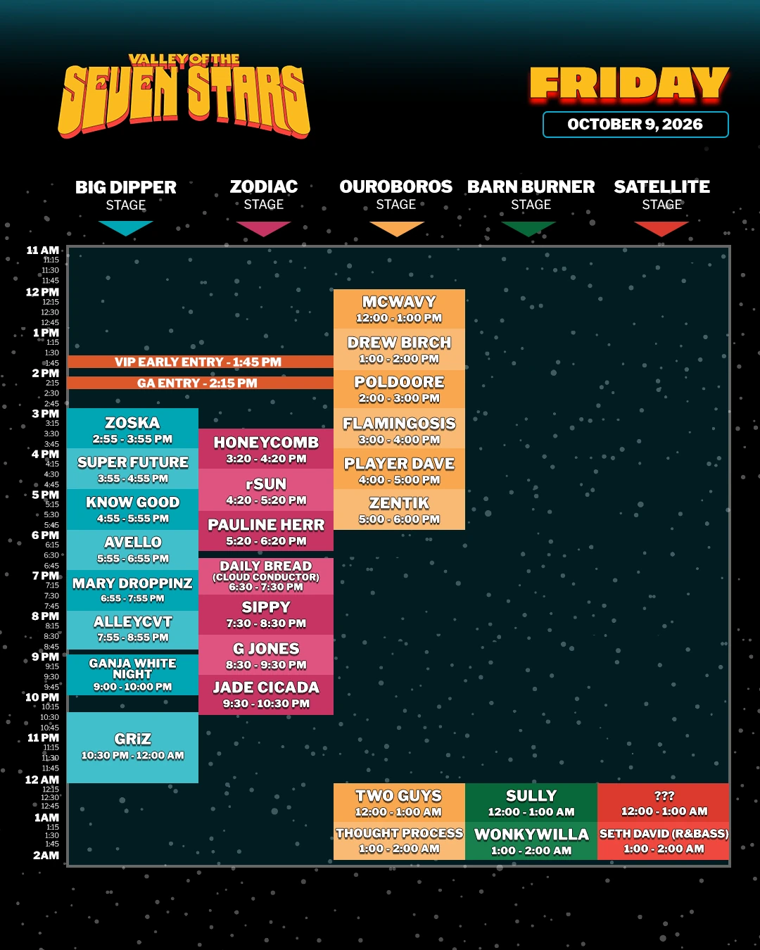Valley of the Seven Stars 2026 schedule for Friday