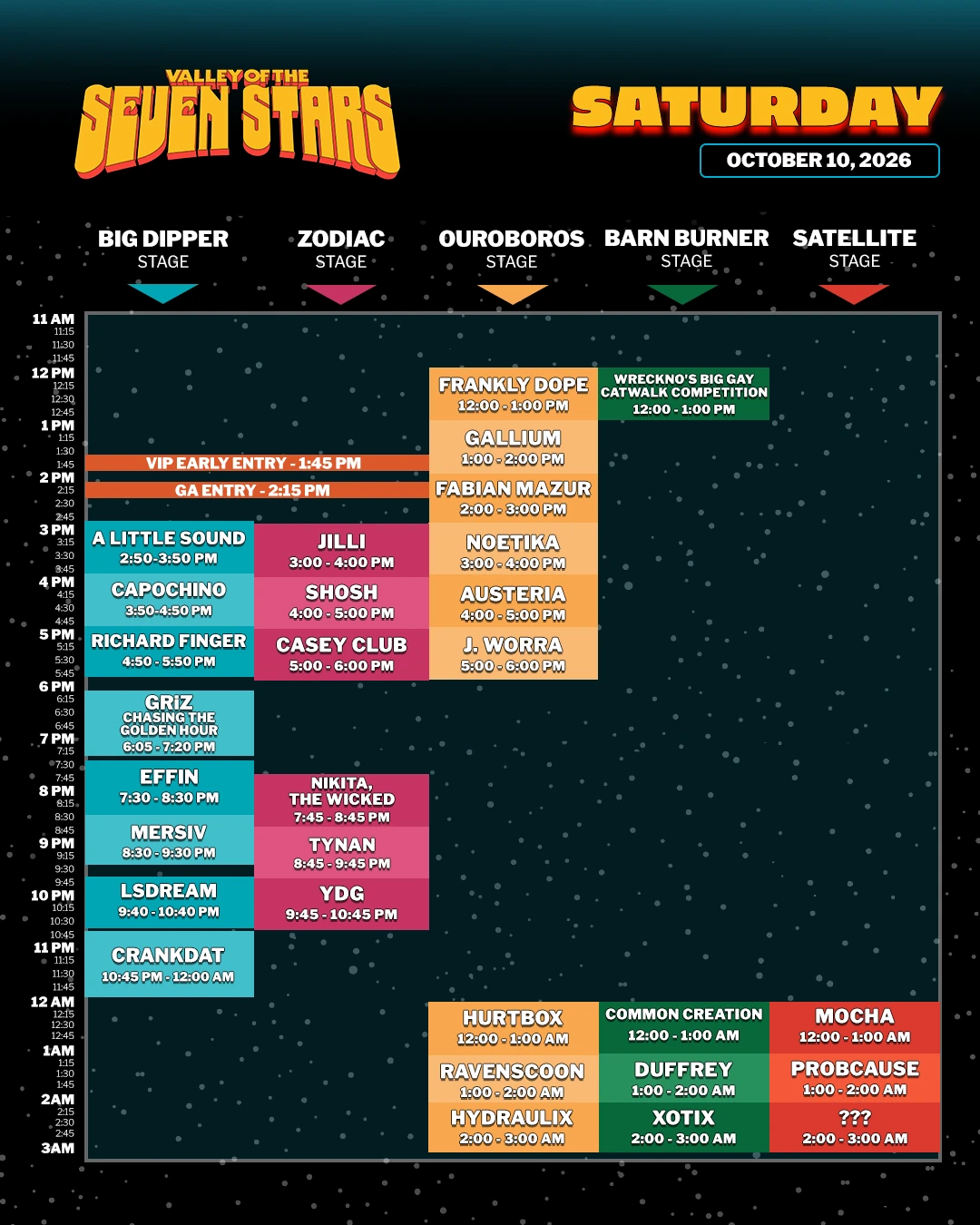 Valley of the Seven Stars 2026 schedule for Saturday