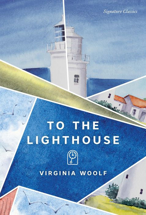 Book cover of "To The Lighthouse" featuring fragmented watercolor paintings of a lighthouse.
