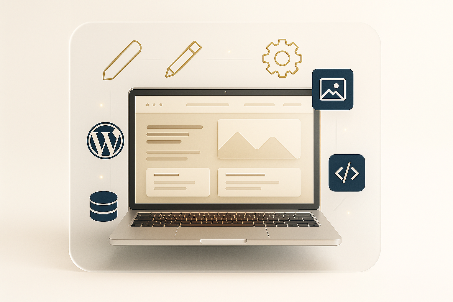 llustration création site vitrine Monarch Agency : maquette de site web professionnel affichée sur ordinateur, design moderne et responsive optimisé SEO, valorisation de l’image de marque pour entreprises locales