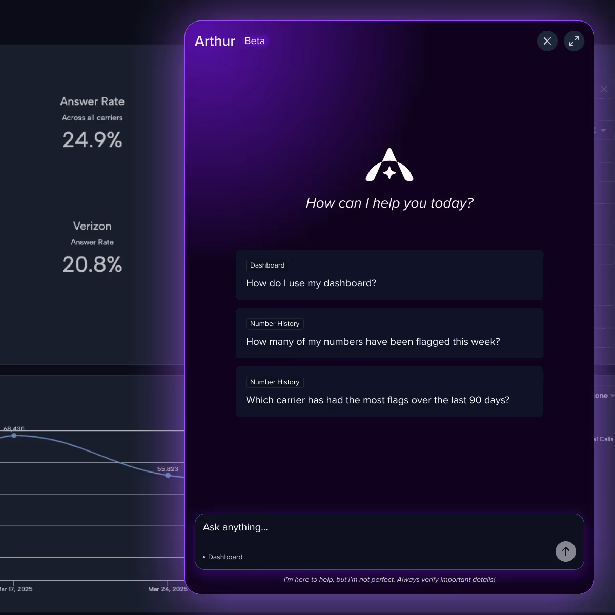 Ask Arthur AI agent to help analyze data and perform tasks