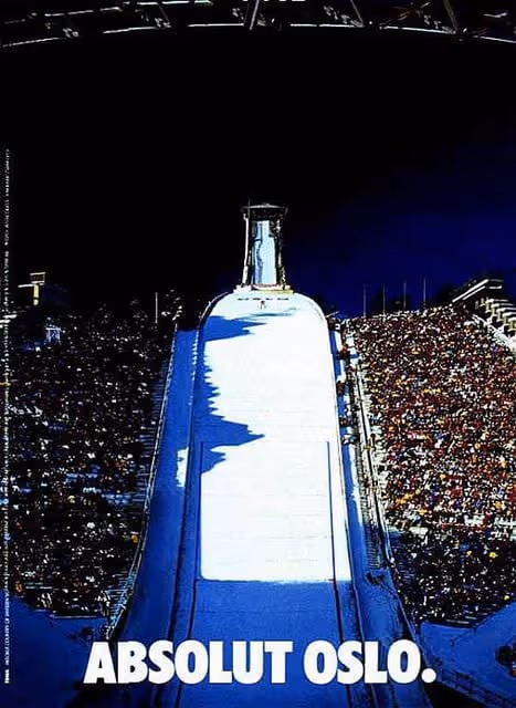 Ski Slope Ad Featuring Absolut Vodka Bottle