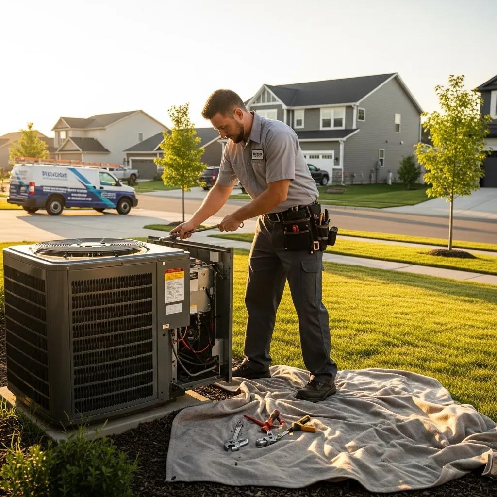 HVAC technician responding to an emergency service call at a home