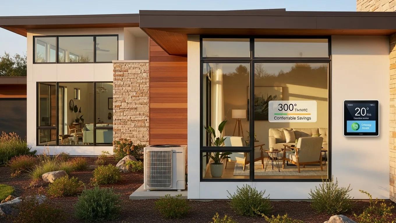 Modern home with energy-efficient HVAC system, showcasing comfort and energy savings