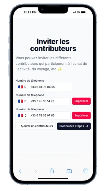 Page d'Invitation des amis pour le paiement groupé