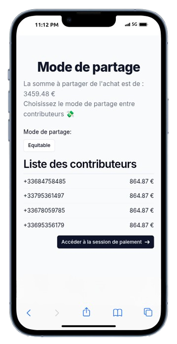 Etape de partage de la somme pour le paiement groupés