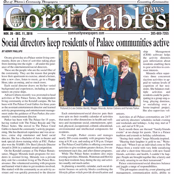 Social directors keep residents of Palace communities active