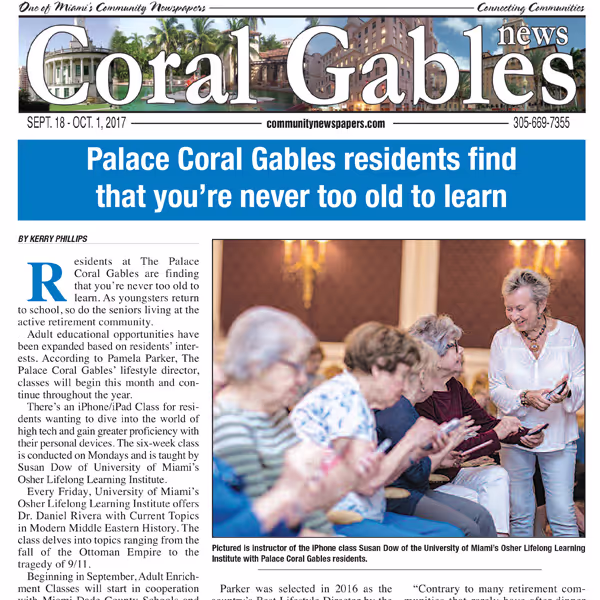 Palace Coral Gables Residensts Find That You're Never Too Old to Learn