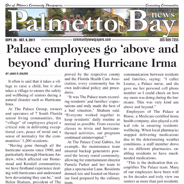 Palace employees go 'above and beyond' during Hurricane Irma