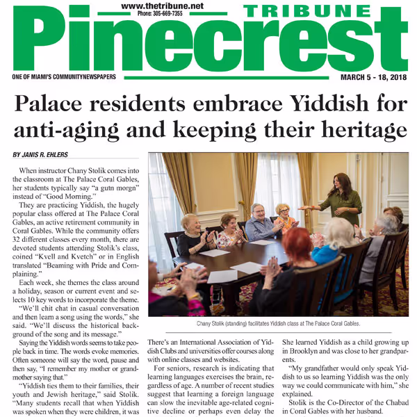 Palace Residents embrace Yiddish for anti-aging and keeping their heritage