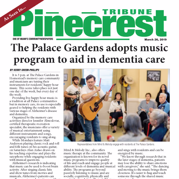 The Palace Gardens adopts music program to aid in dementia care