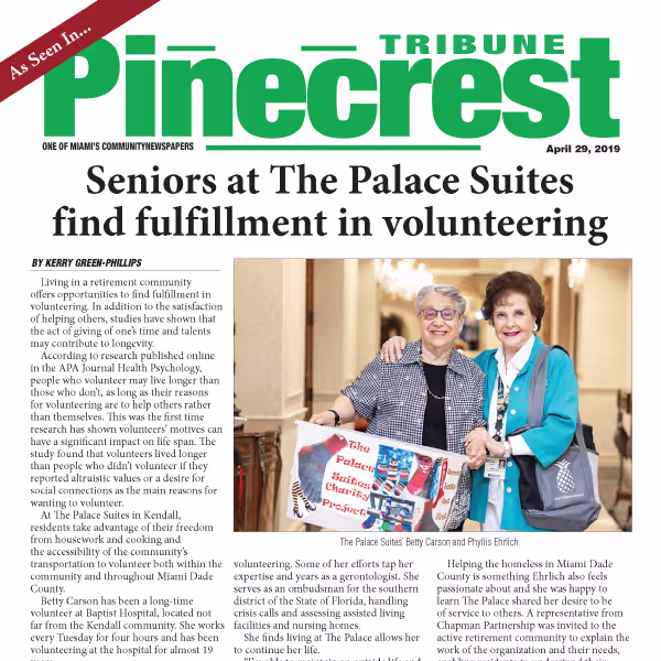 Seniors at The Palace Suites find fulfillment in volunteering