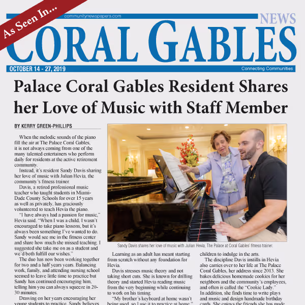 Palace Coral Gables Resident Shares her Love of Music with Staff Member