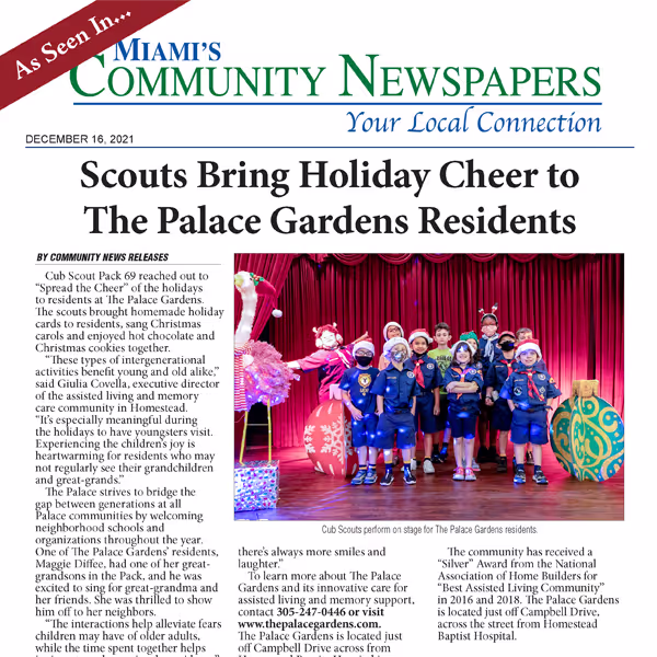 Scouts bring holiday cheer to The Palace Gardens residents