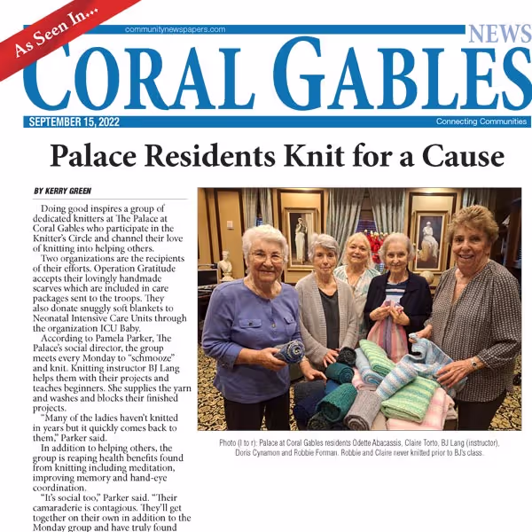 Palace Residents Knit for a Cause