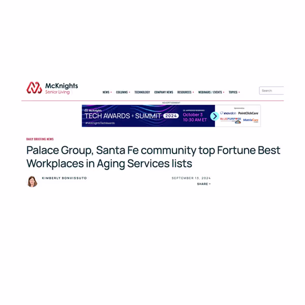 Palace Group top Fortune Best Workplaces in Aging Services lists