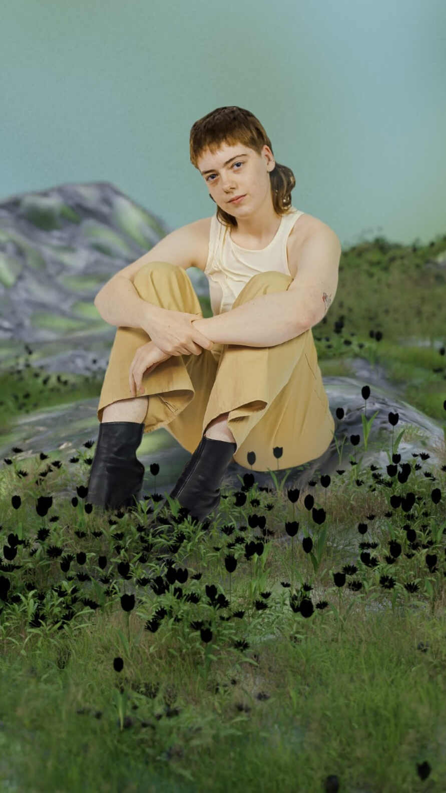 Close up of Harriet Davey on a 3d created background. 