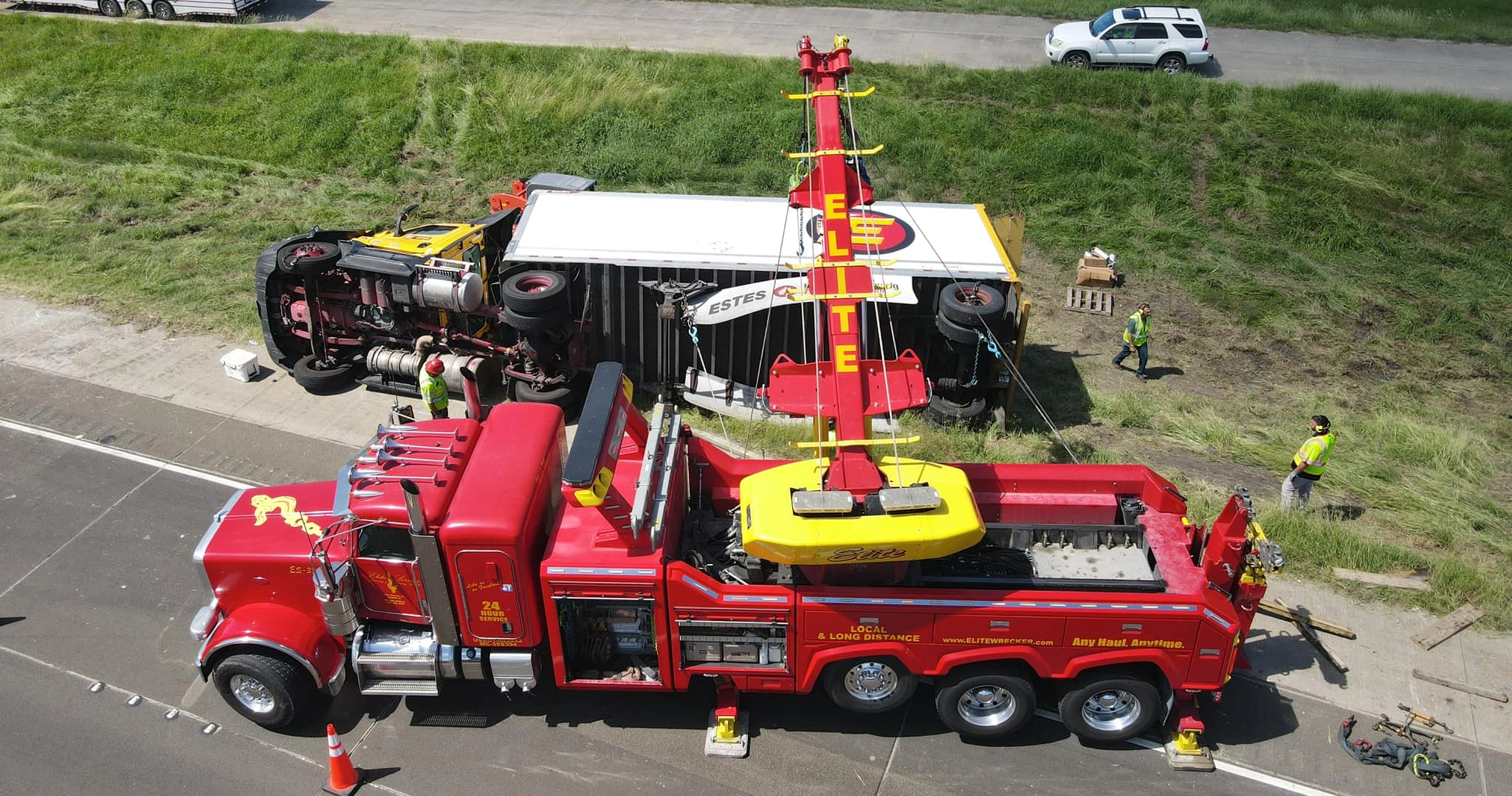Overturned Semi Truck Recovery On Highway