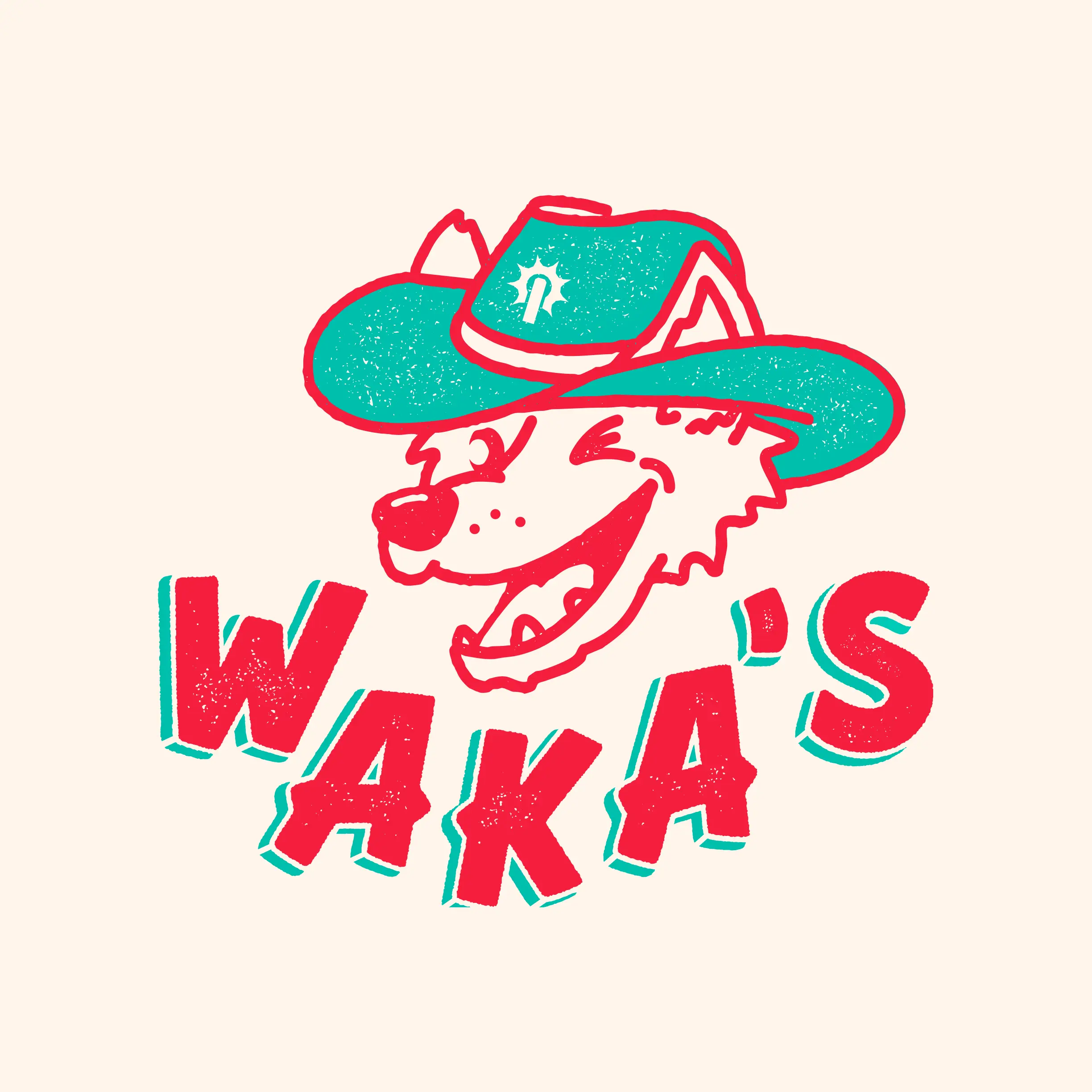 Waka's logo with coyote mascot with a cowboy at winking and "Waka's" underneath in a font inspired by hand-painted lettering.