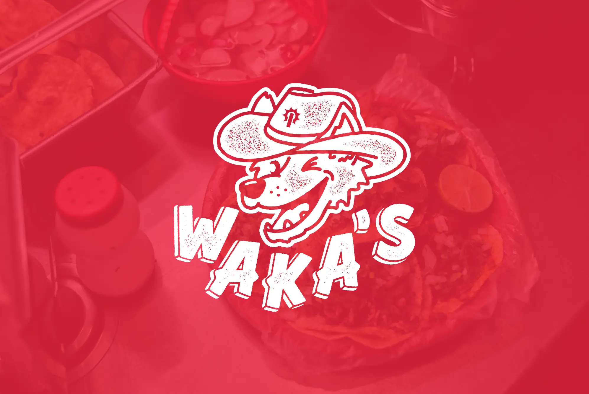 Waka's logo over and image of mexican street food