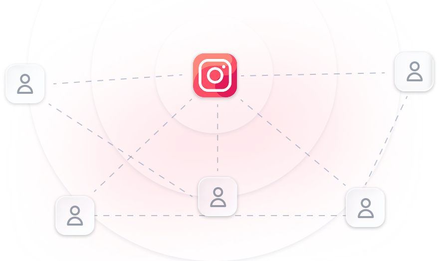 instagram icon surrounded by and connecting to a network of people