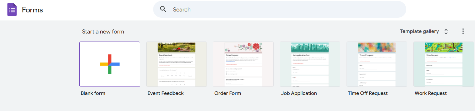 If none match what you need, select the “Blank” form (+) to create your own from scratch.
