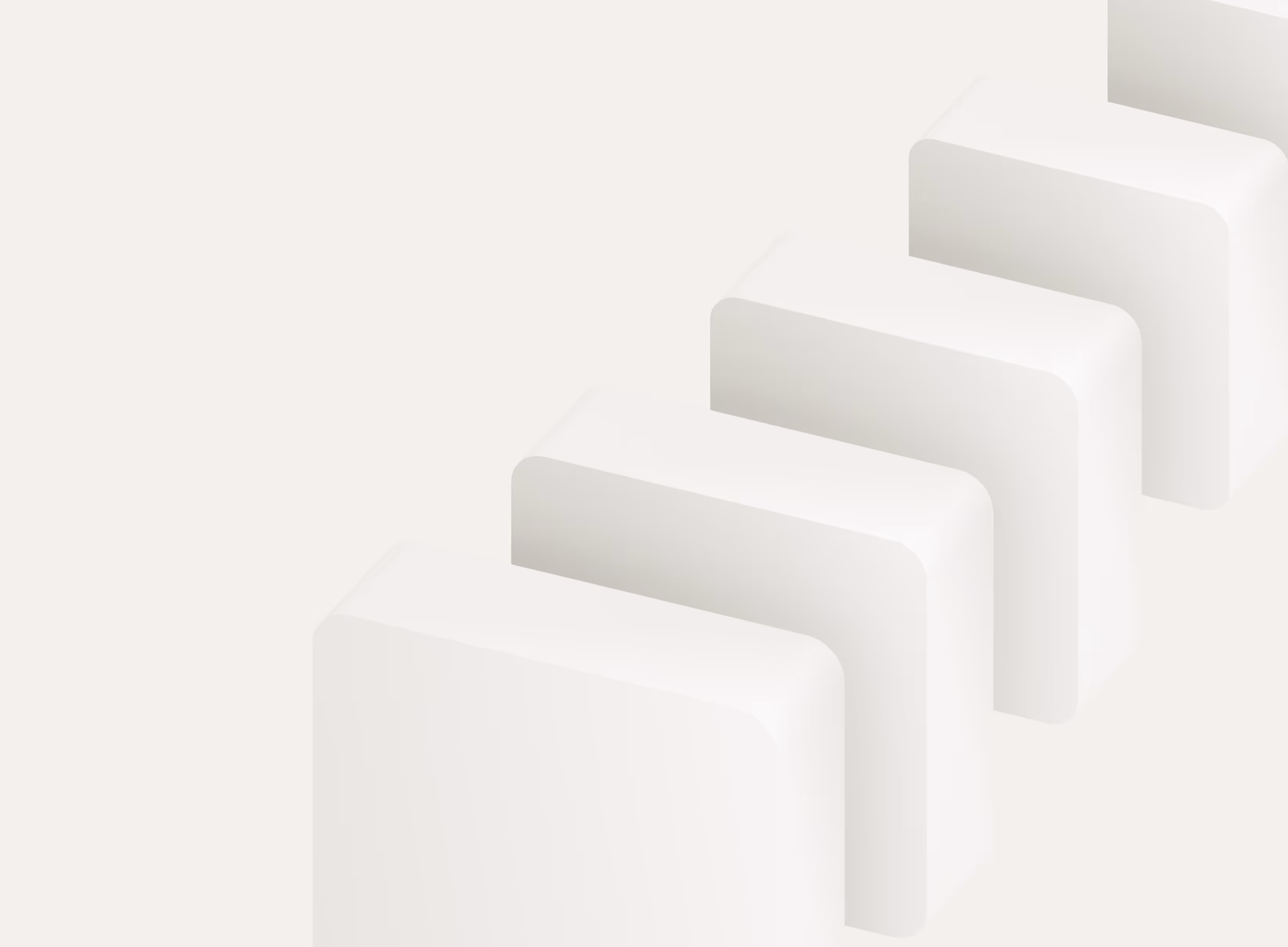 Four large, white, rounded rectangular blocks arranged in a diagonal descending row on a light background.