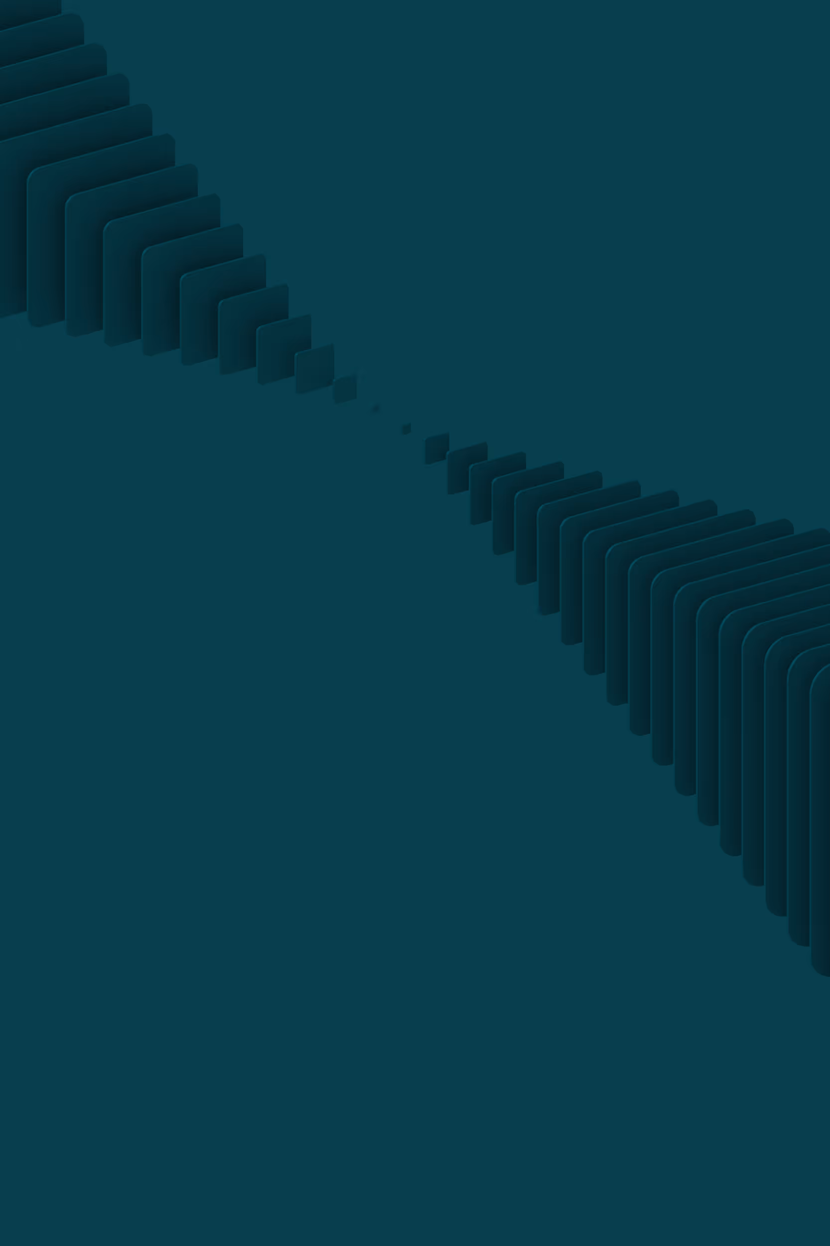 Dark teal abstract background with two rows of progressively smaller rounded rectangles converging toward the center.