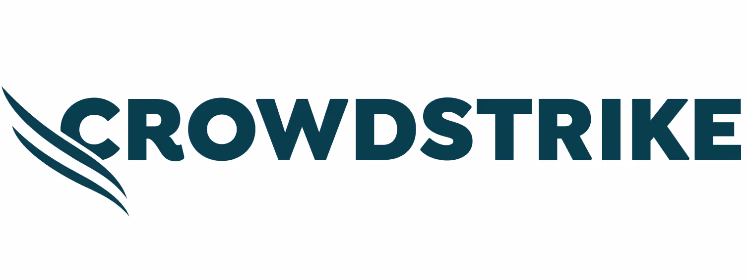 CrowdStrike company logo with stylized lines to the left of the text.