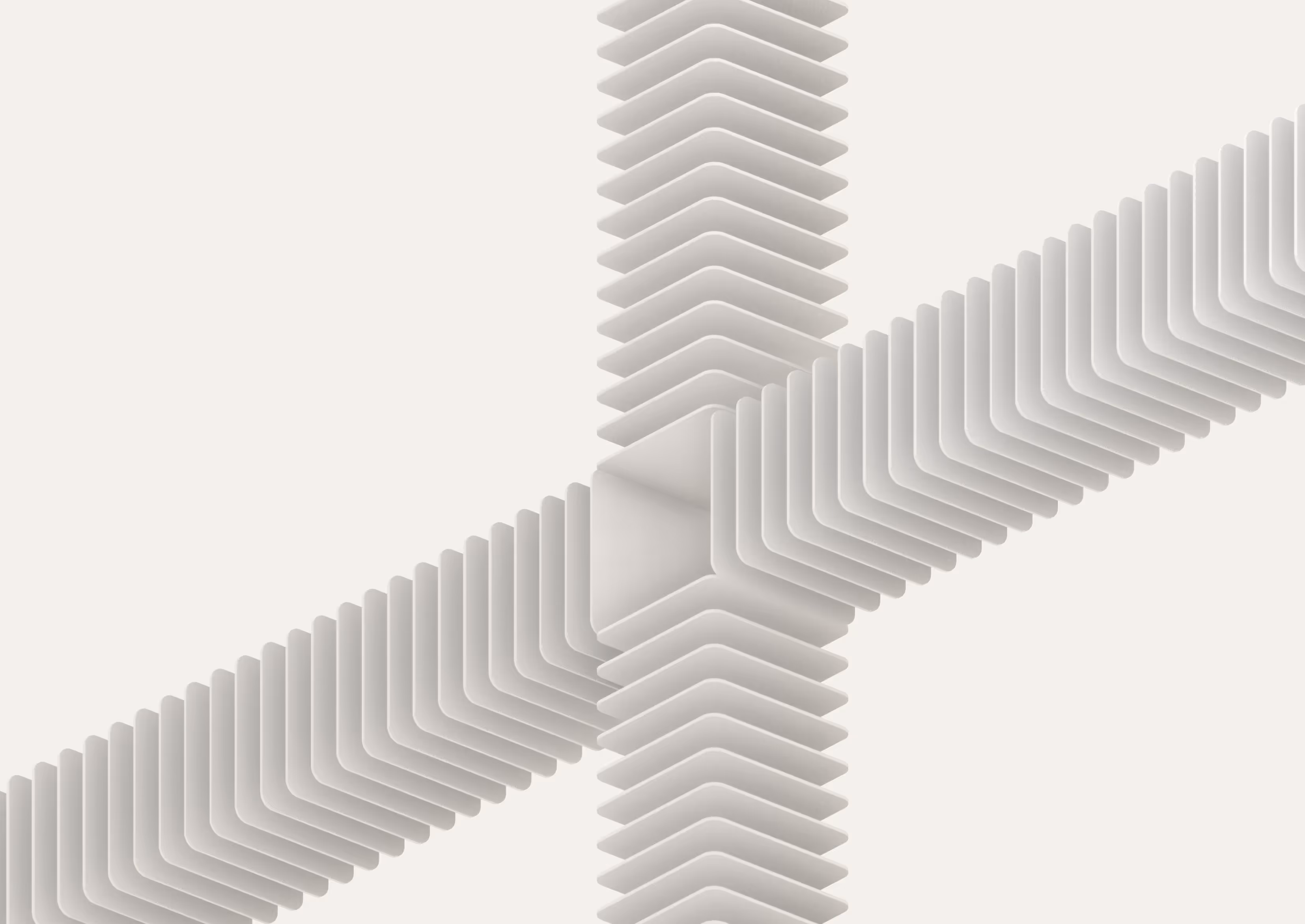Abstract 3D rendering of white stacked L-shaped blocks forming intersecting perpendicular lines on a light background.