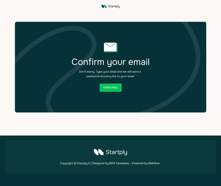 Startply X - Confirm Email Page - Multi-Purpose Startup Webflow Template
