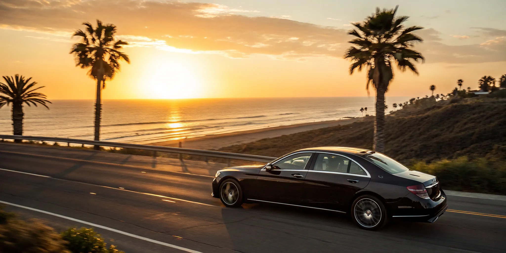 A private car service driving along the scenic coast of San Diego.