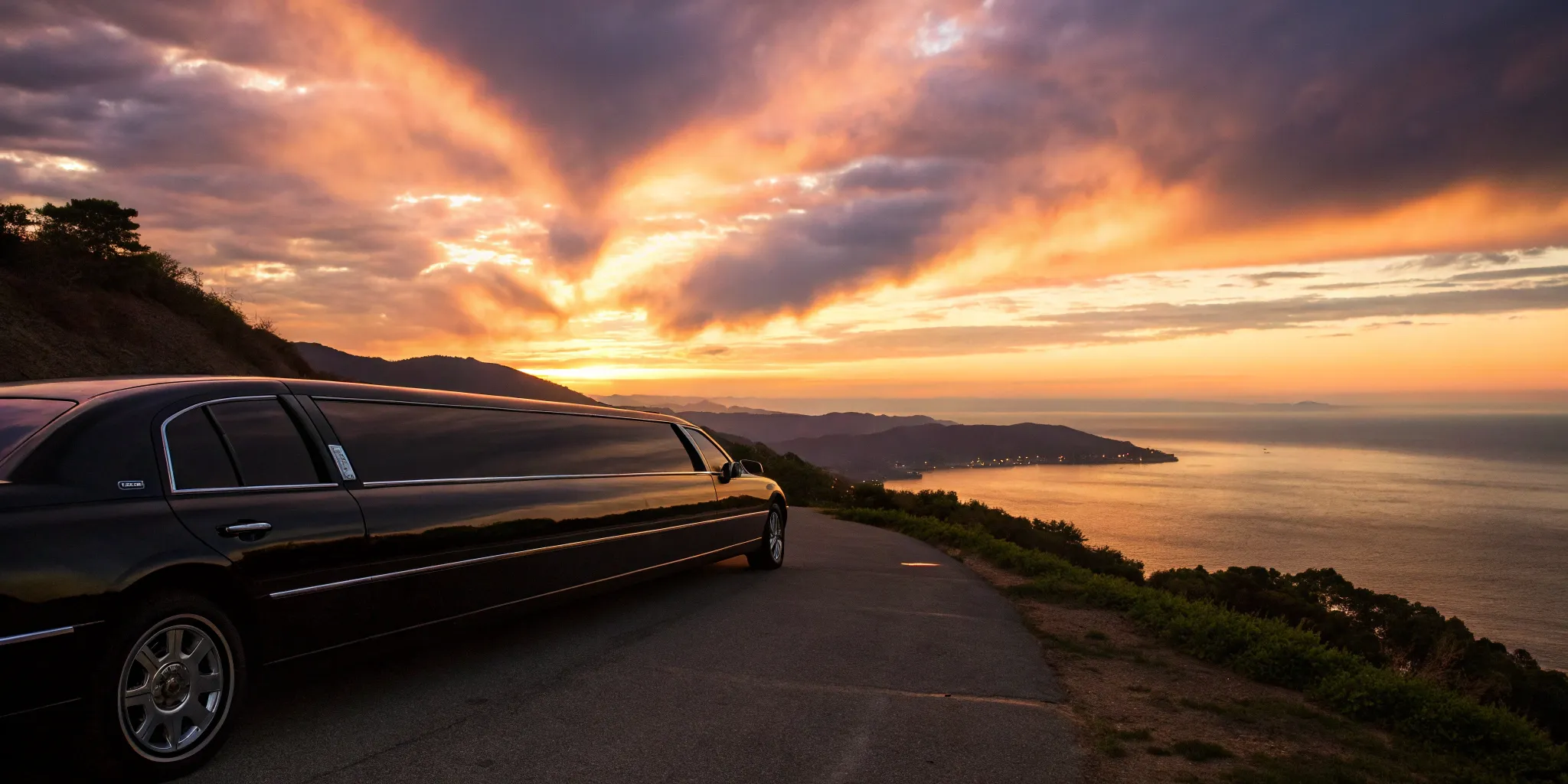 Private group travel in a luxury limousine, offering comfort and privacy on a scenic road.