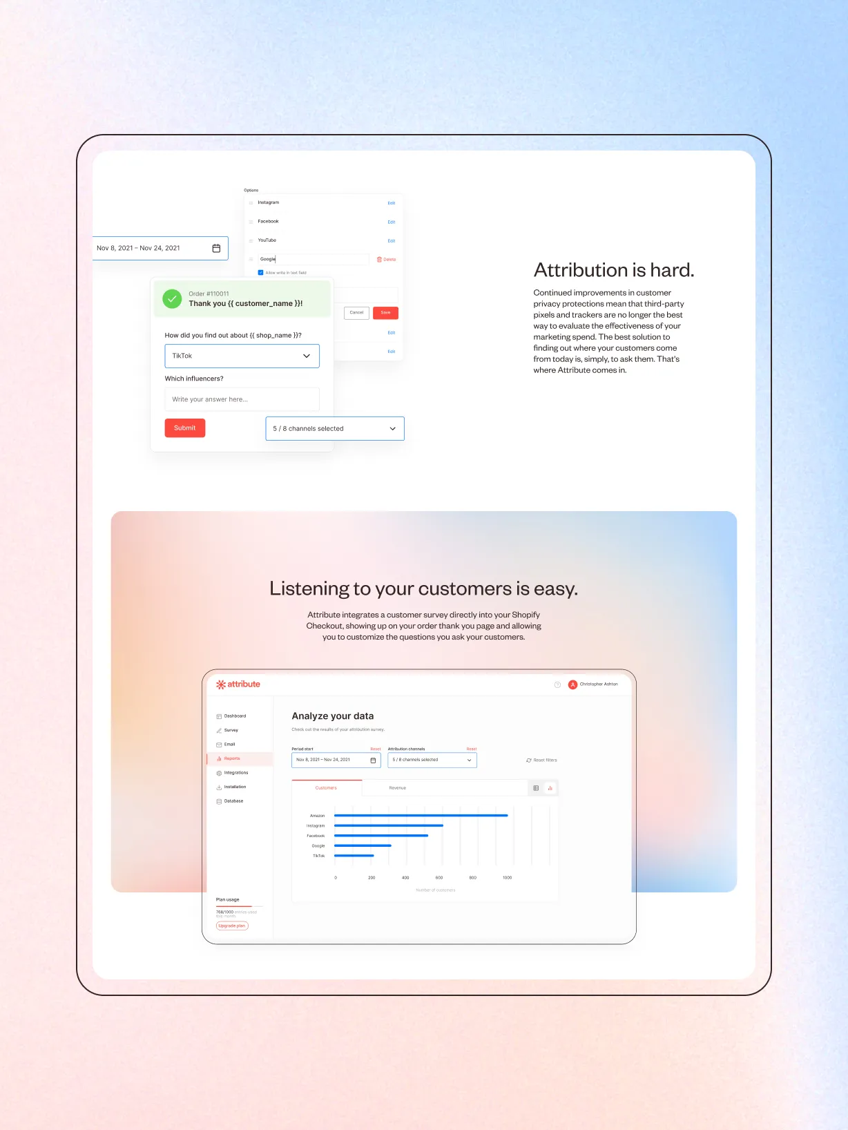 Attribute's website design seen on an Ipad screen