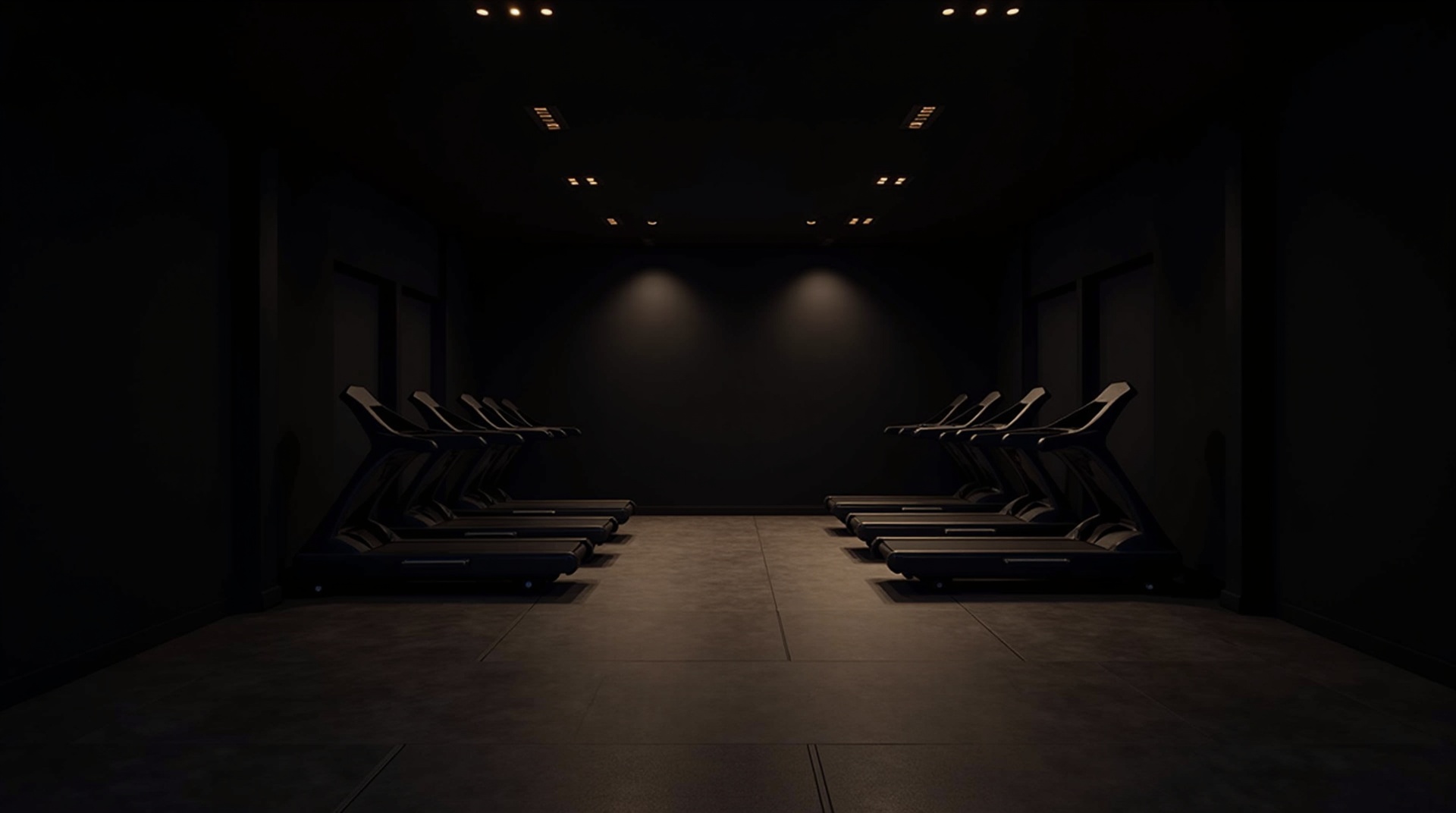 Premium fitness club interior with dramatic lighting and modern equipment