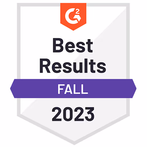 G2 Best Results award badge for Fall 2023.
