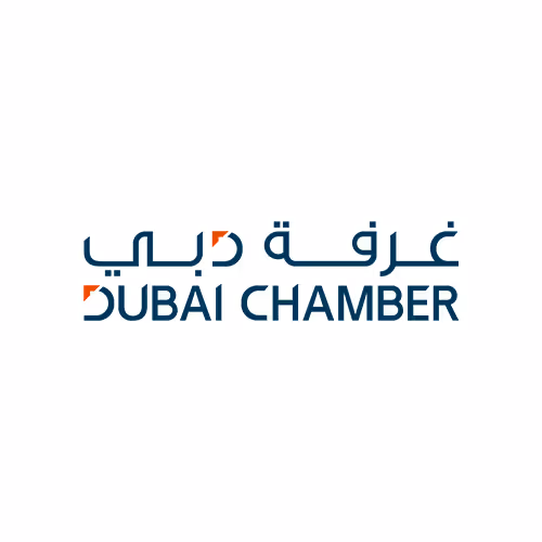 Dubai Chamber logo with text in Arabic and English.