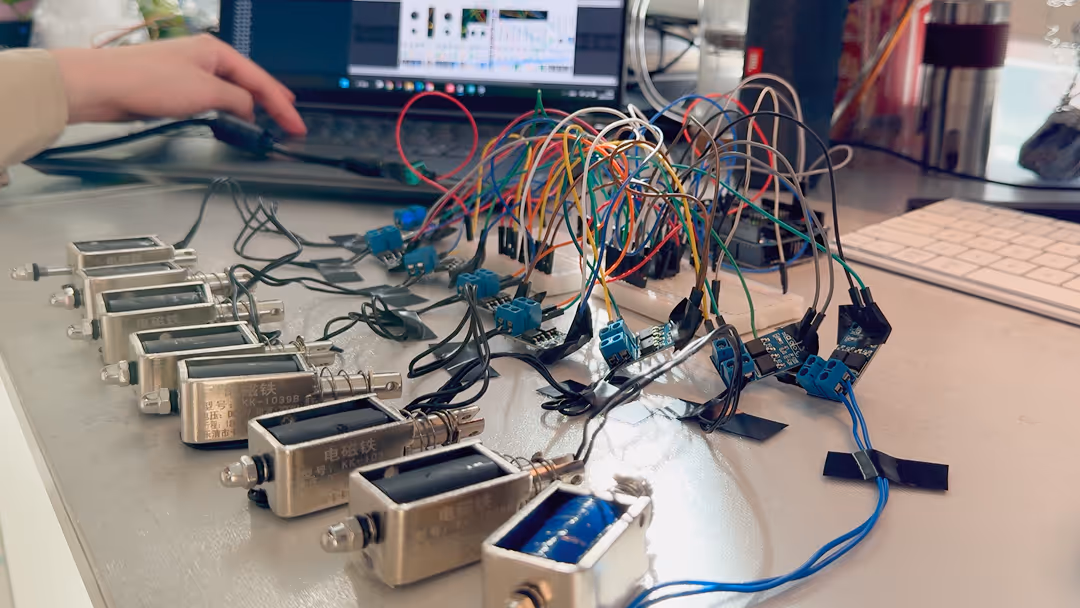 Documentation of the technical testing process for the Plant Pianist interactive installation, focusing on system calibration and signal translation.