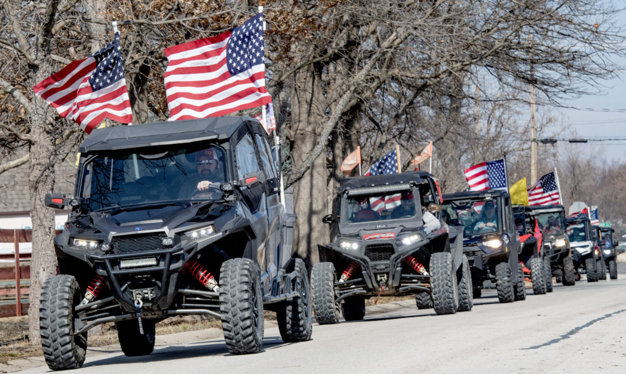 Motorcyclists lined up at the start of the NW Missouri Patriot Ride.