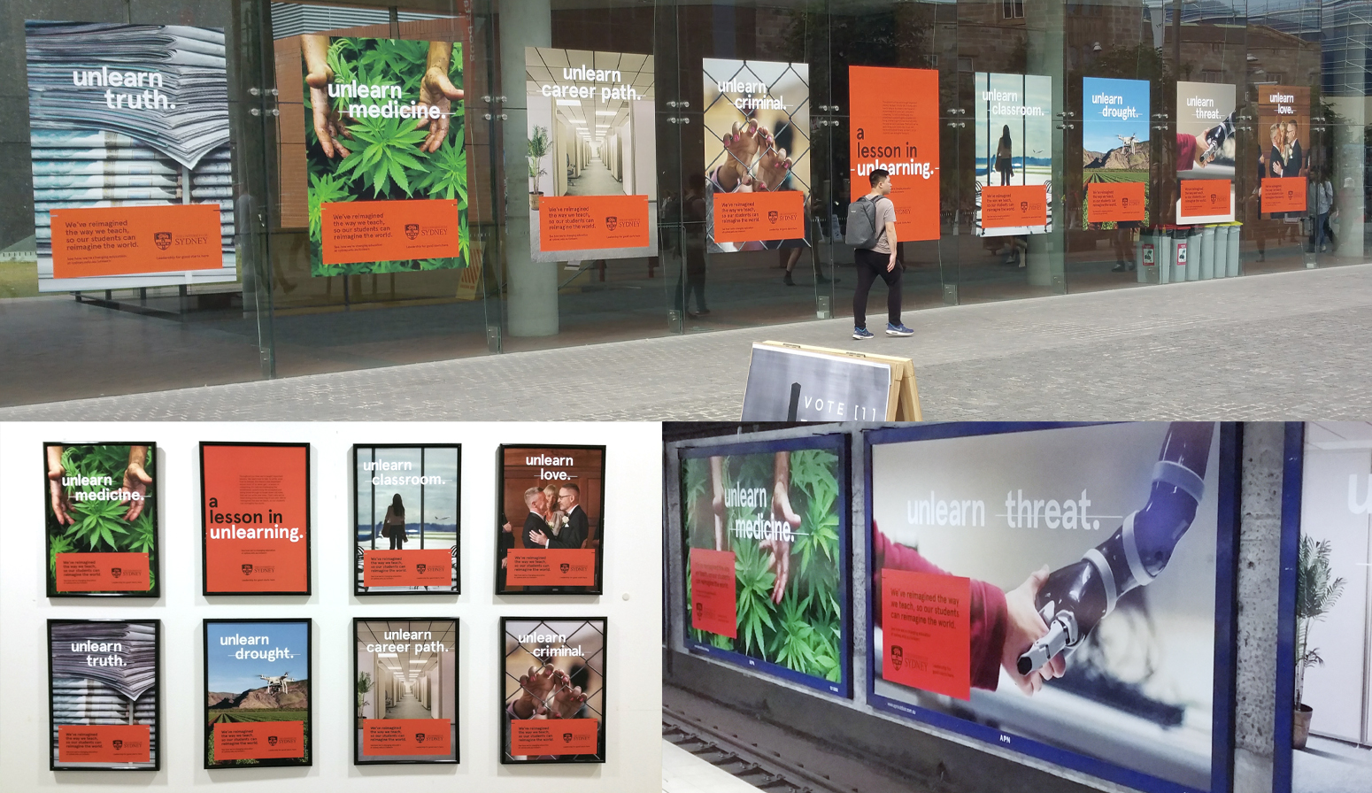 University of Sydney Unlearn Campaign: Posters and Outdoor billboards at the train station