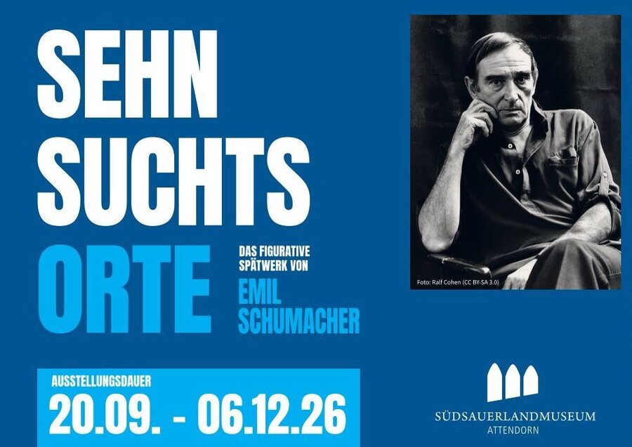Bild vergrößern: Plakat einer Ausstellung mit Schwarzweiß-Foto des Künstlers